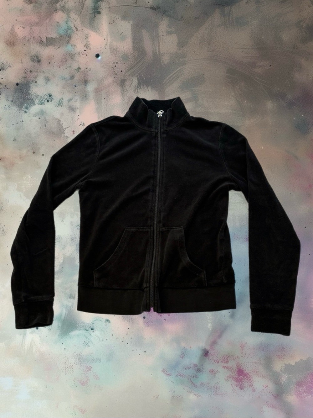 Juicy Couture Women’s Black Velour Zip-Up Track Jacket Size Small